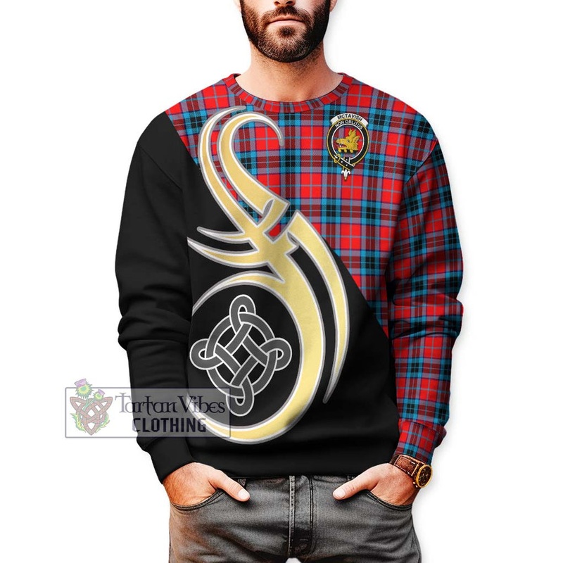 McTavish Modern Tartan Sweatshirt with Family Crest and Celtic Symbol Style