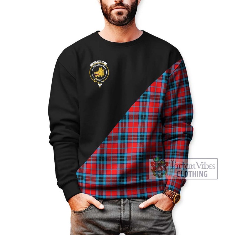McTavish Modern Tartan Sweatshirt with Family Crest and Military Logo Style
