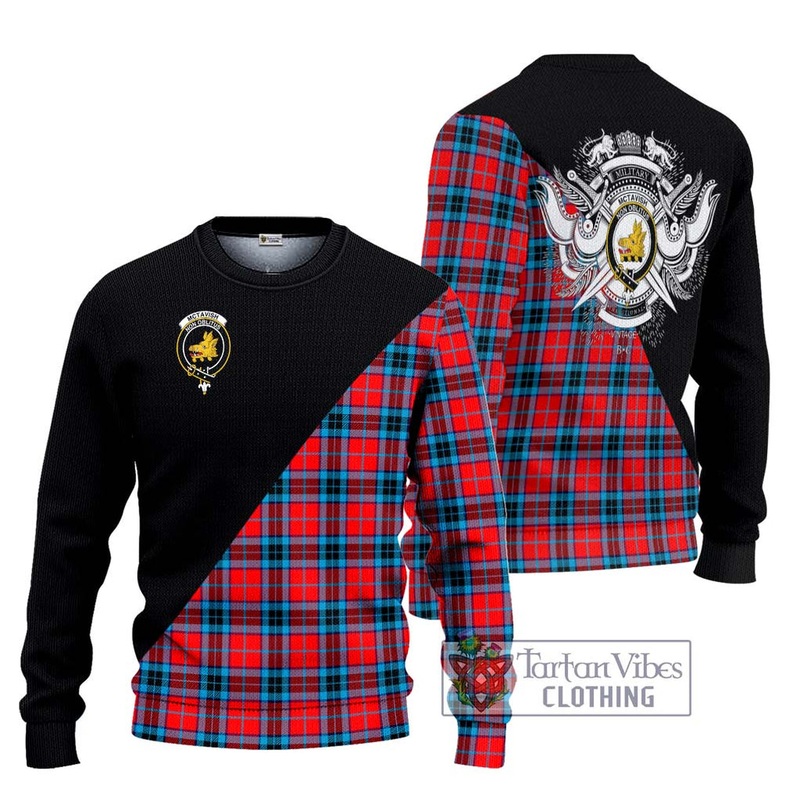 McTavish Modern Tartan Ugly Sweater with Family Crest and Military Logo Style