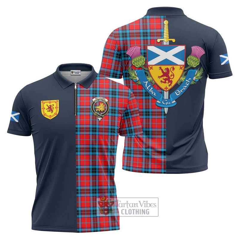 McTavish Modern Tartan Zipper Polo Shirt Alba with Scottish Lion Royal Arm Half Style