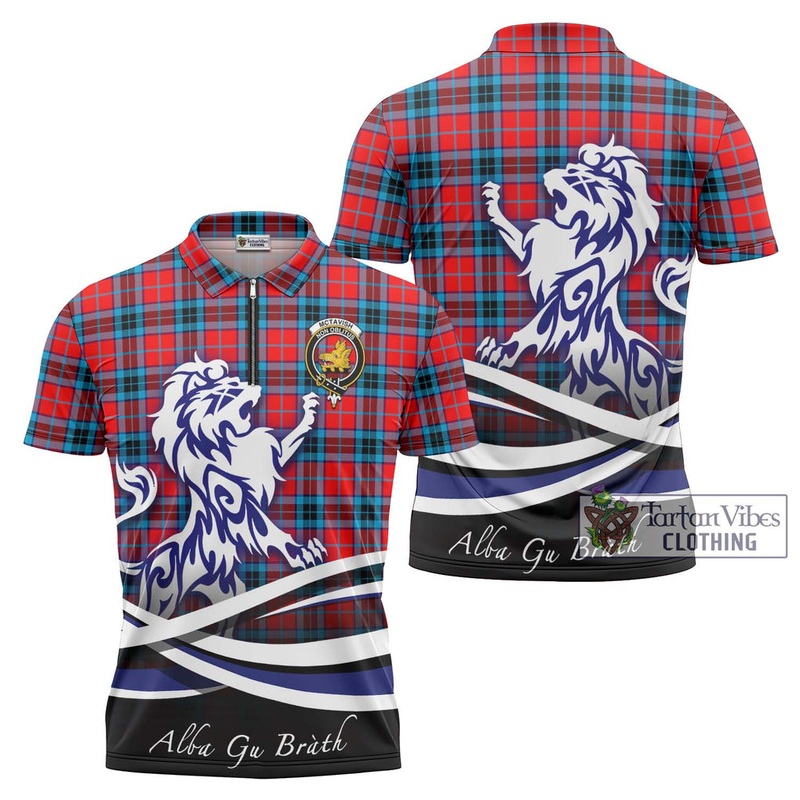 McTavish Modern Tartan Zipper Polo Shirt with Alba Gu Brath Regal Lion Emblem