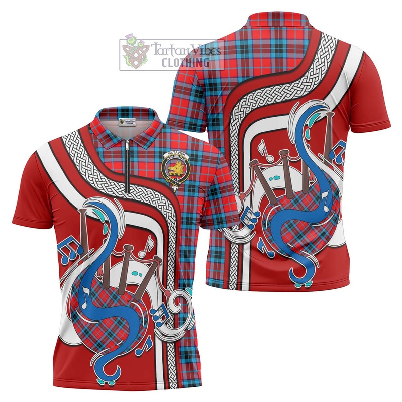 McTavish Modern Tartan Zipper Polo Shirt with Epic Bagpipe Style