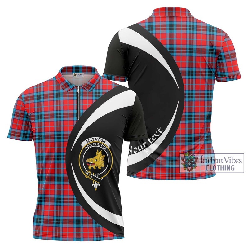 McTavish Modern Tartan Zipper Polo Shirt with Family Crest Circle Style