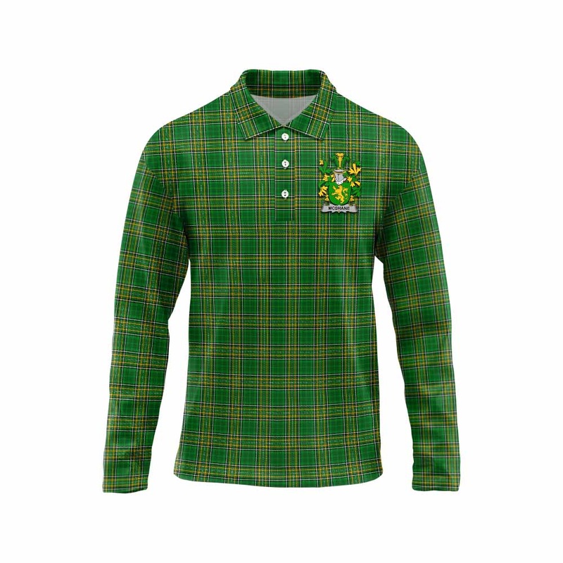 McShane Irish Clan Tartan Long Sleeve Polo Shirt with Coat of Arms