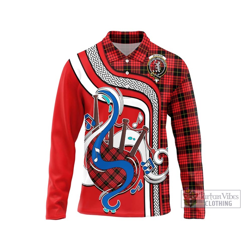 McSwan Modern Tartan Long Sleeve Polo Shirt with Epic Bagpipe Style