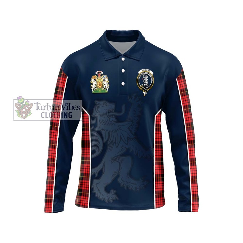 McSwan Modern Tartan Long Sleeve Polo Shirt with Family Crest and Lion Rampant Vibes Sport Style