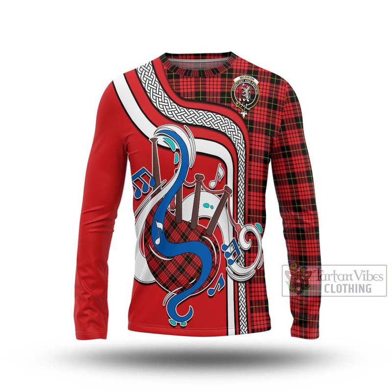 McSwan Modern Tartan Long Sleeve T-Shirt with Epic Bagpipe Style