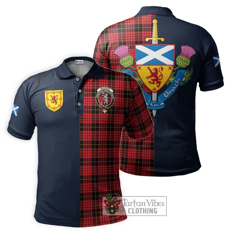 McSwan Modern Tartan Polo Shirt Alba with Scottish Lion Royal Arm Half Style