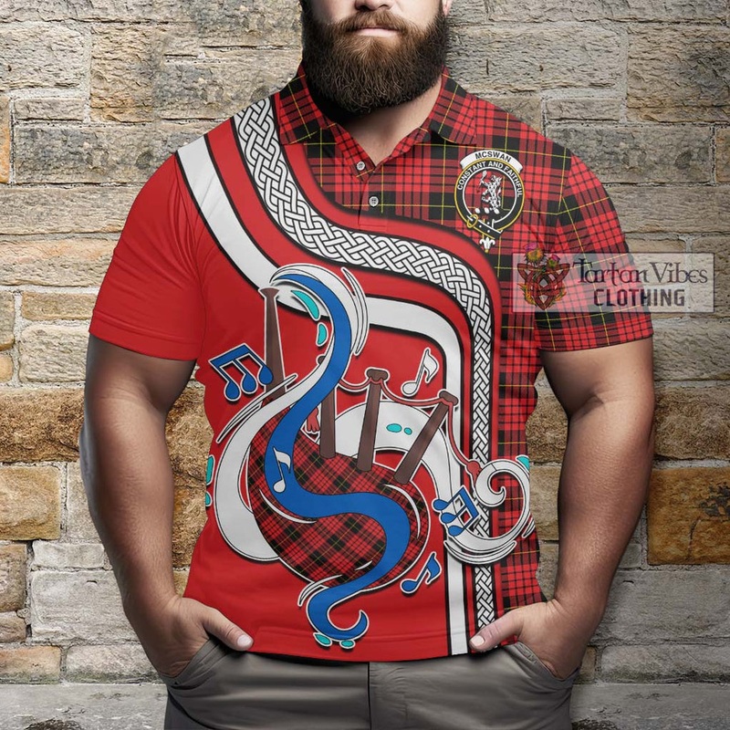 McSwan Modern Tartan Polo Shirt with Epic Bagpipe Style