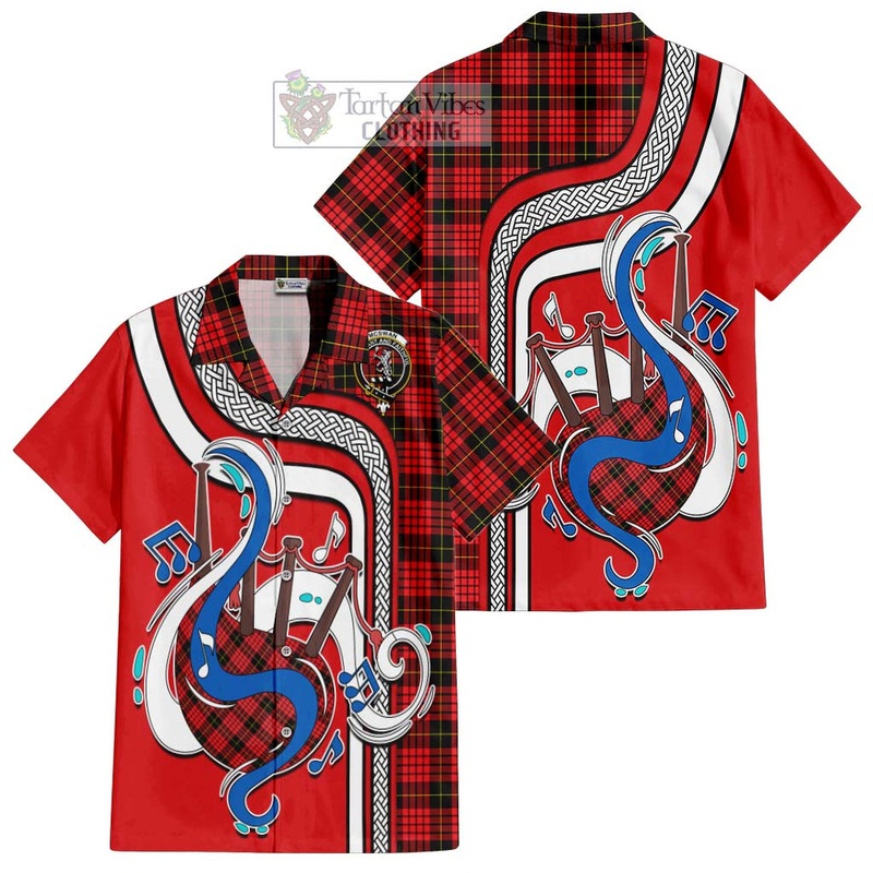 McSwan Modern Tartan Short Sleeve Button Shirt with Epic Bagpipe Style