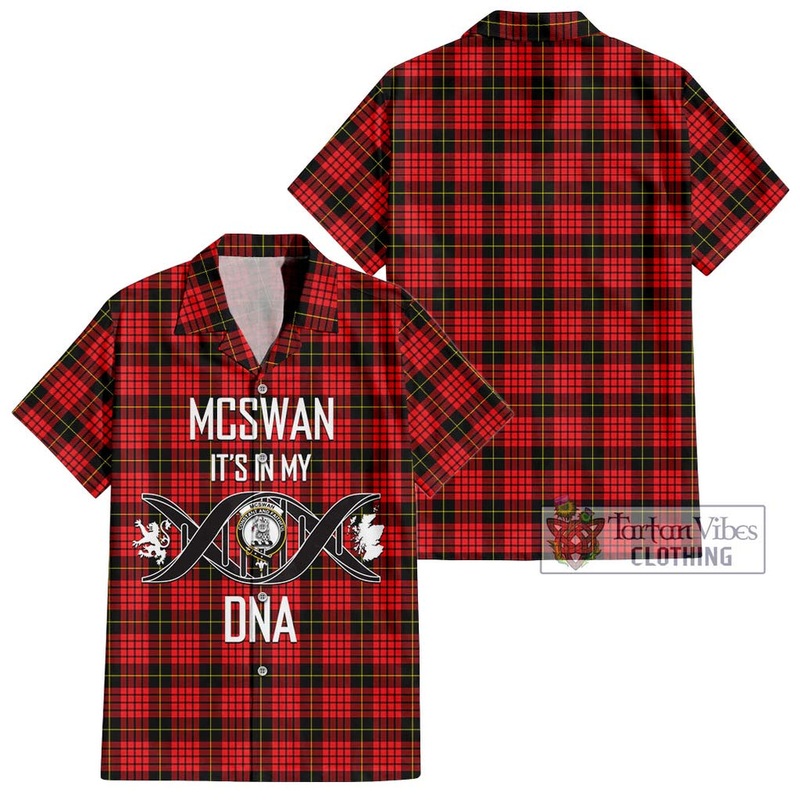 McSwan Modern Tartan Short Sleeve Button Shirt with Family Crest DNA In Me Style