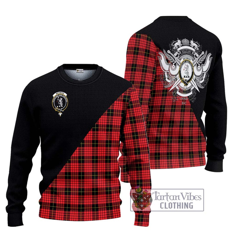 McSwan Modern Tartan Ugly Sweater with Family Crest and Military Logo Style