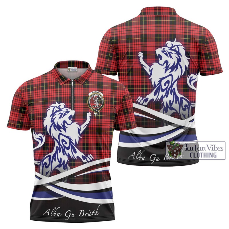 McSwan Modern Tartan Zipper Polo Shirt with Alba Gu Brath Regal Lion Emblem