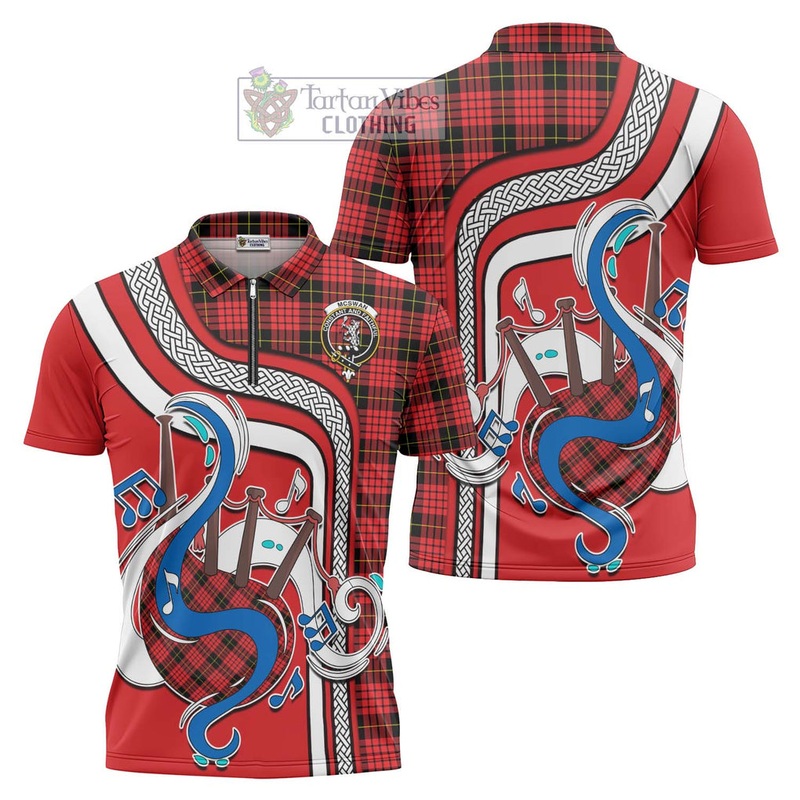 McSwan Modern Tartan Zipper Polo Shirt with Epic Bagpipe Style