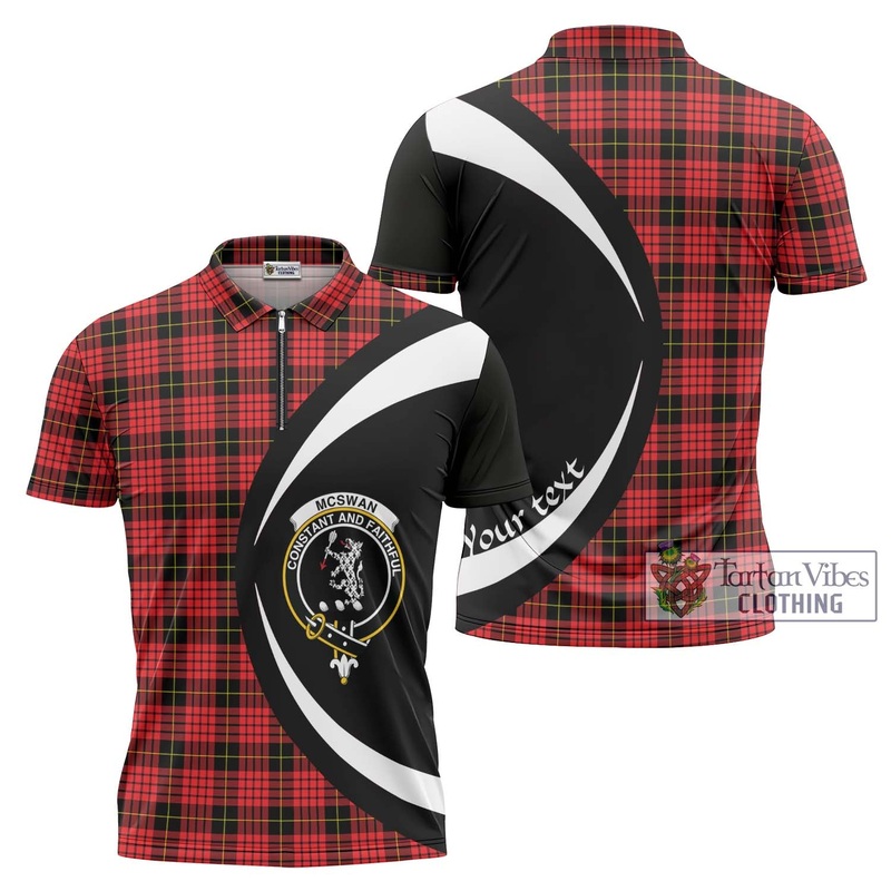 McSwan Modern Tartan Zipper Polo Shirt with Family Crest Circle Style