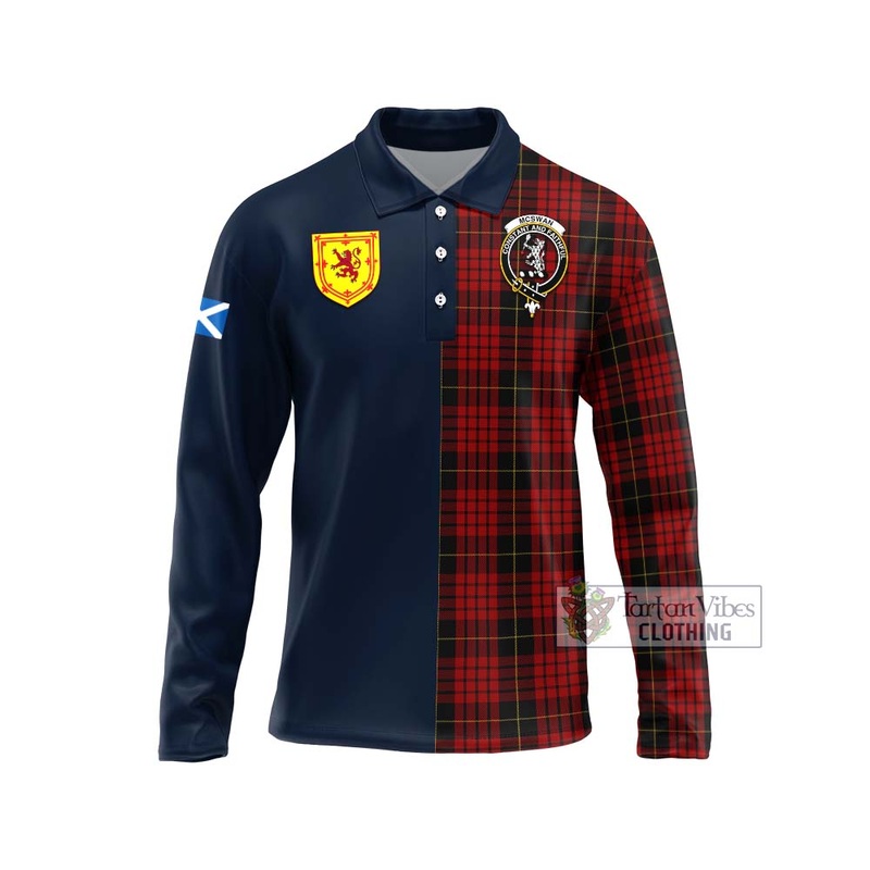 McSwan Tartan Long Sleeve Polo Shirt Alba with Scottish Lion Royal Arm Half Style