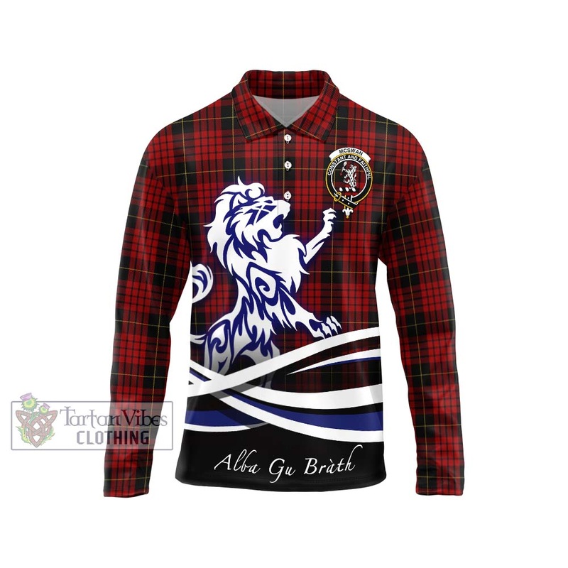 McSwan Tartan Long Sleeve Polo Shirt with Alba Gu Brath Regal Lion Emblem