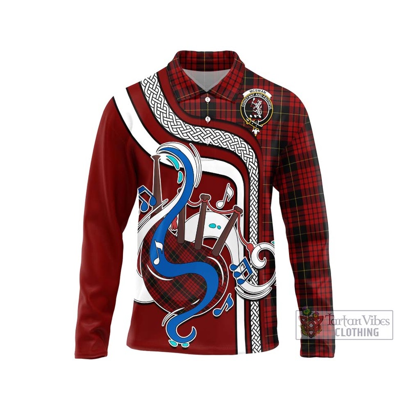 McSwan Tartan Long Sleeve Polo Shirt with Epic Bagpipe Style