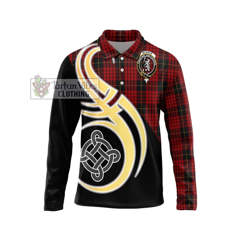 McSwan Tartan Long Sleeve Polo Shirt with Family Crest and Celtic Symbol Style