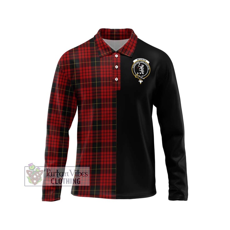 McSwan Tartan Long Sleeve Polo Shirt with Family Crest and Half Of Me Style