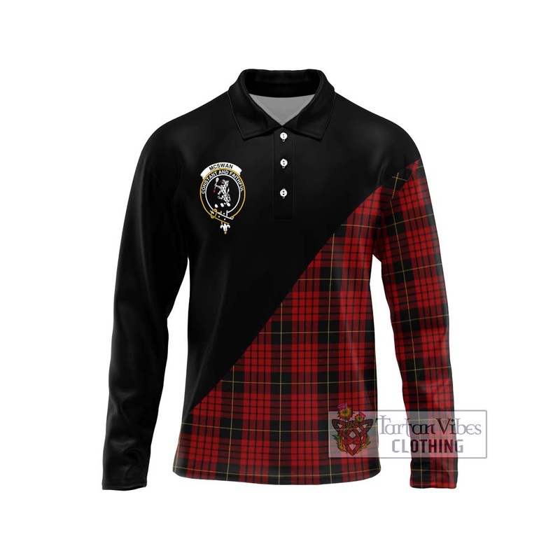 McSwan Tartan Long Sleeve Polo Shirt with Family Crest and Military Logo Style