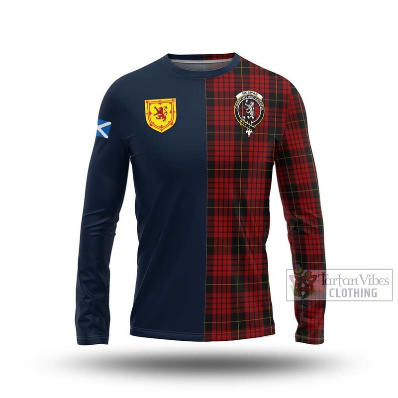 McSwan Tartan Long Sleeve T-Shirt Alba with Scottish Lion Royal Arm Half Style