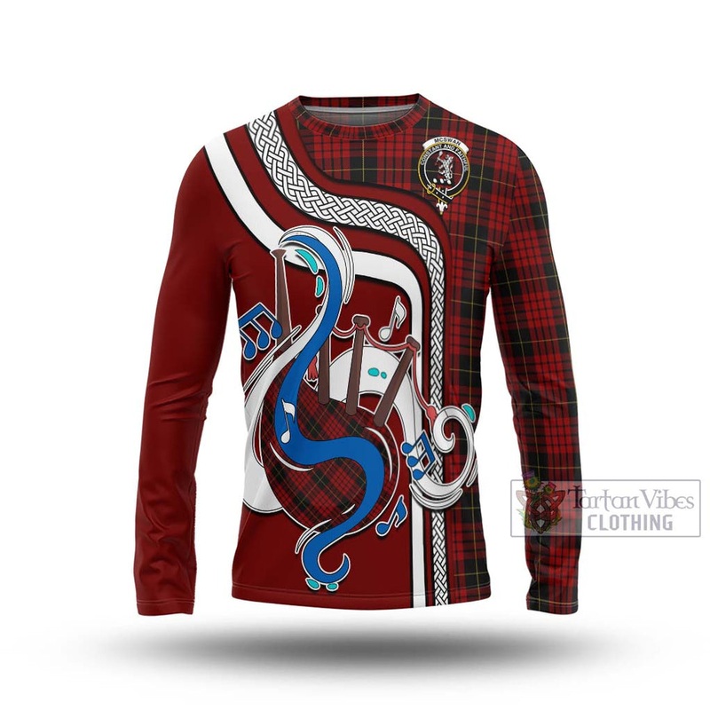 McSwan Tartan Long Sleeve T-Shirt with Epic Bagpipe Style
