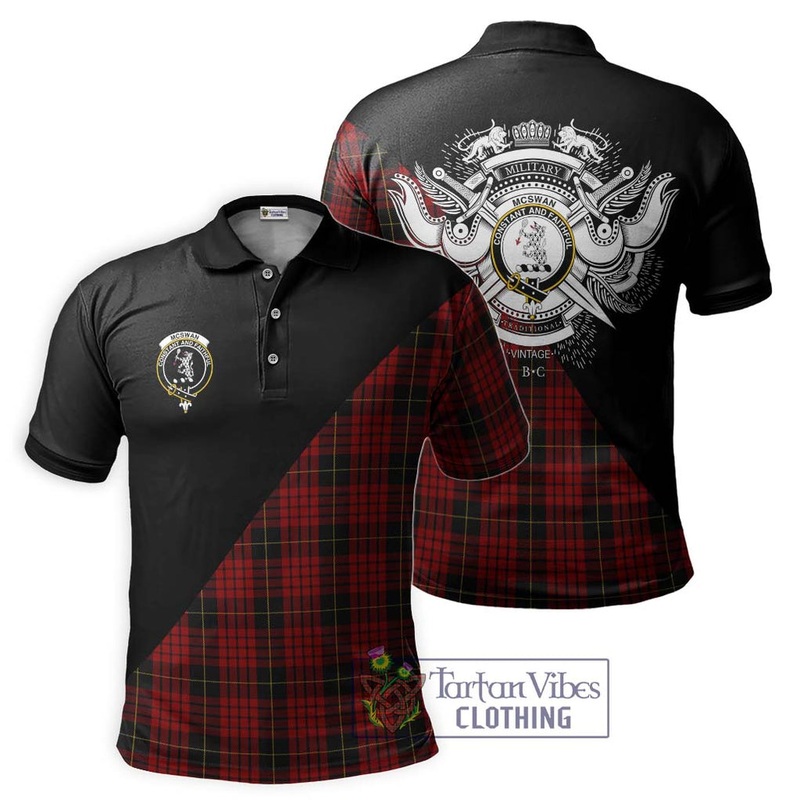 McSwan Tartan Polo Shirt with Family Crest and Military Logo Style