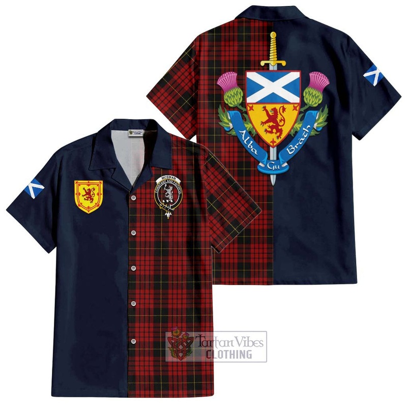 McSwan Tartan Short Sleeve Button Shirt Alba with Scottish Lion Royal Arm Half Style