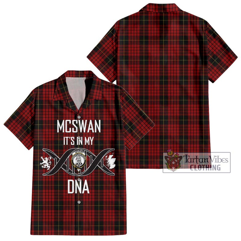 McSwan Tartan Short Sleeve Button Shirt with Family Crest DNA In Me Style