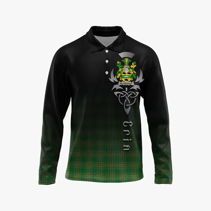 McSweeney Irish Clan Long Sleeve Polo Shirt with Coat of Arms Erin Go Bragh Celtic Inspired