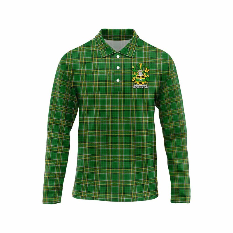 McSweeney Irish Clan Tartan Long Sleeve Polo Shirt with Coat of Arms