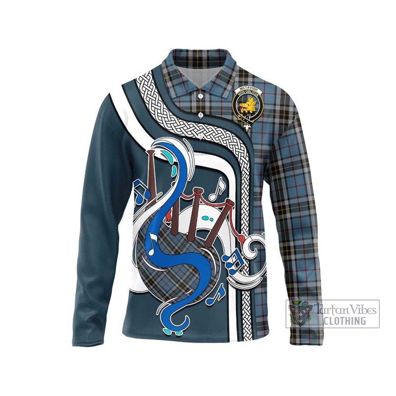 McTavish Dress Tartan Long Sleeve Polo Shirt with Epic Bagpipe Style