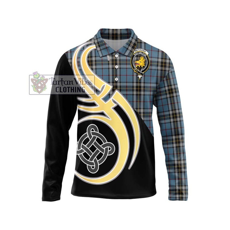 McTavish Dress Tartan Long Sleeve Polo Shirt with Family Crest and Celtic Symbol Style