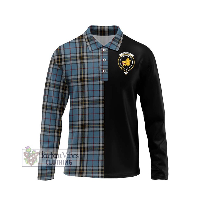 McTavish Dress Tartan Long Sleeve Polo Shirt with Family Crest and Half Of Me Style