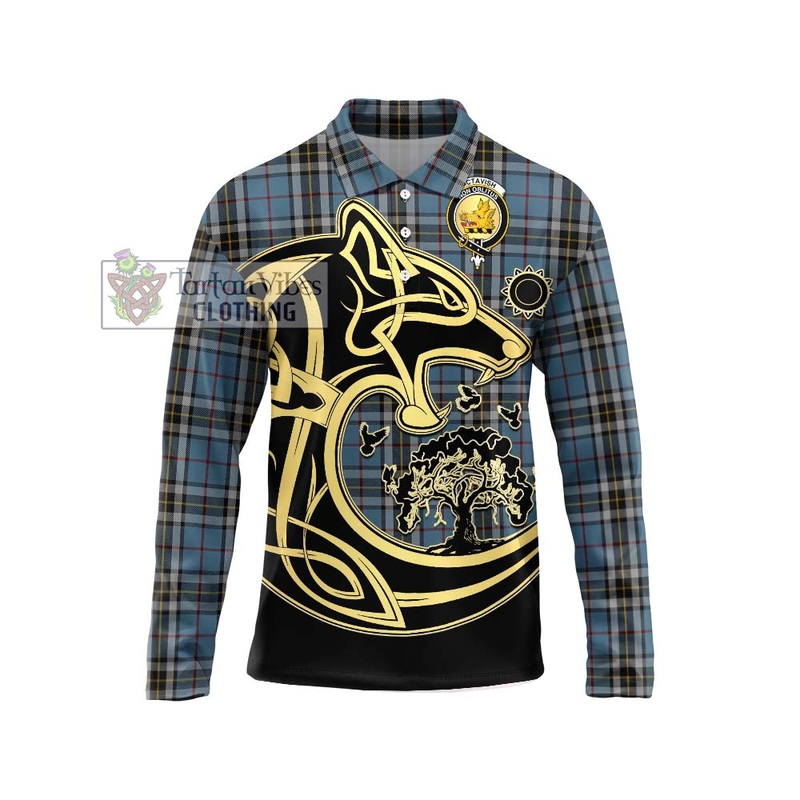 McTavish Dress Tartan Long Sleeve Polo Shirt with Family Crest Celtic Wolf Style