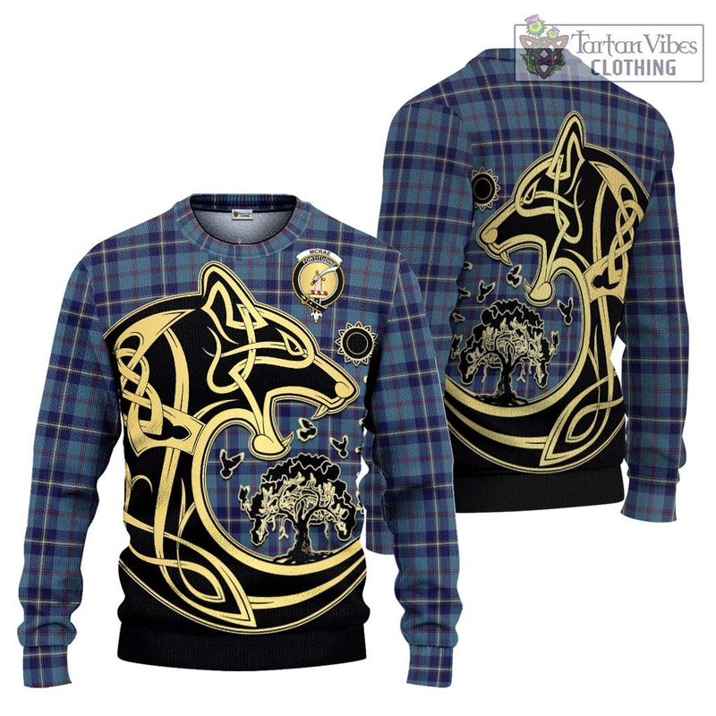 McRae of America Tartan Ugly Sweater with Family Crest Celtic Wolf Style