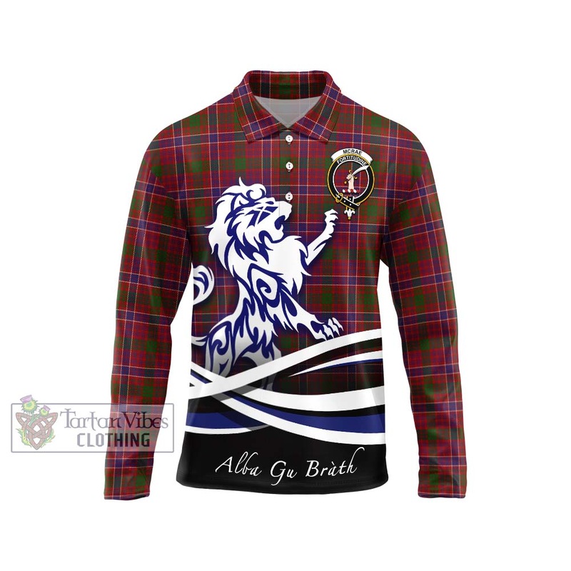 McRae Red Tartan Long Sleeve Polo Shirt with Alba Gu Brath Regal Lion Emblem