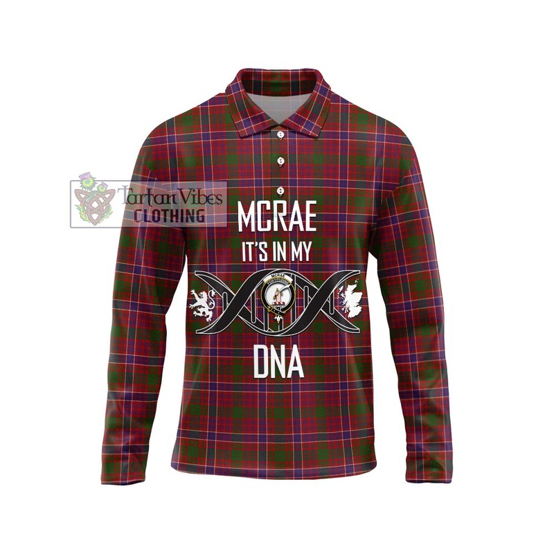 McRae Red Tartan Long Sleeve Polo Shirt with Family Crest DNA In Me Style