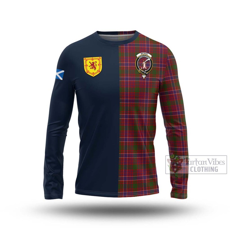 McRae Red Tartan Long Sleeve T-Shirt Alba with Scottish Lion Royal Arm Half Style