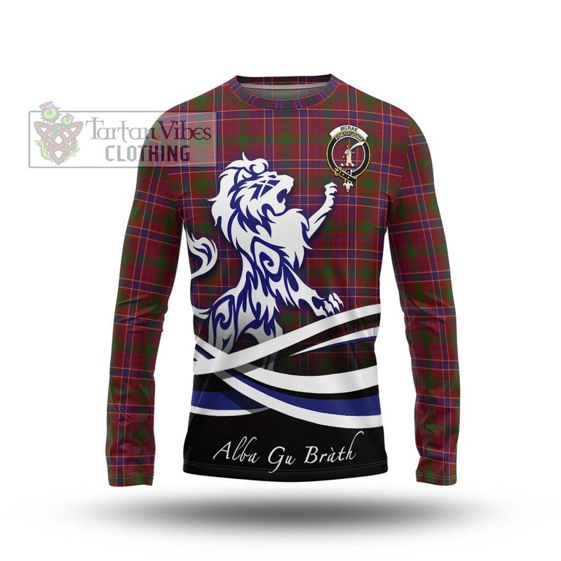 McRae Red Tartan Long Sleeve T-Shirt with Alba Gu Brath Regal Lion Emblem