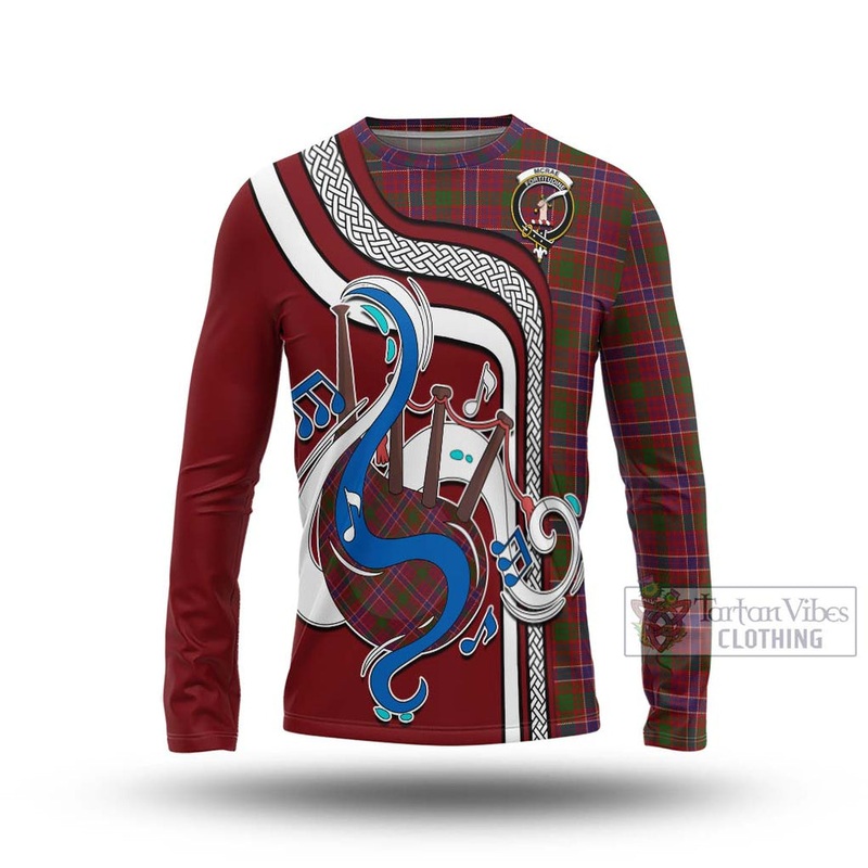 McRae Red Tartan Long Sleeve T-Shirt with Epic Bagpipe Style
