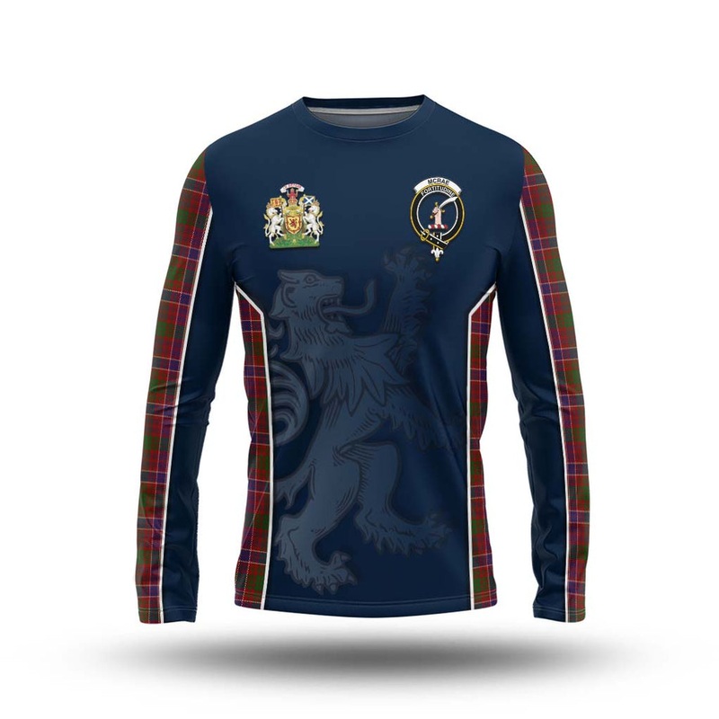 McRae Red Tartan Long Sleeve T-Shirt with Family Crest and Lion Rampant Vibes Sport Style