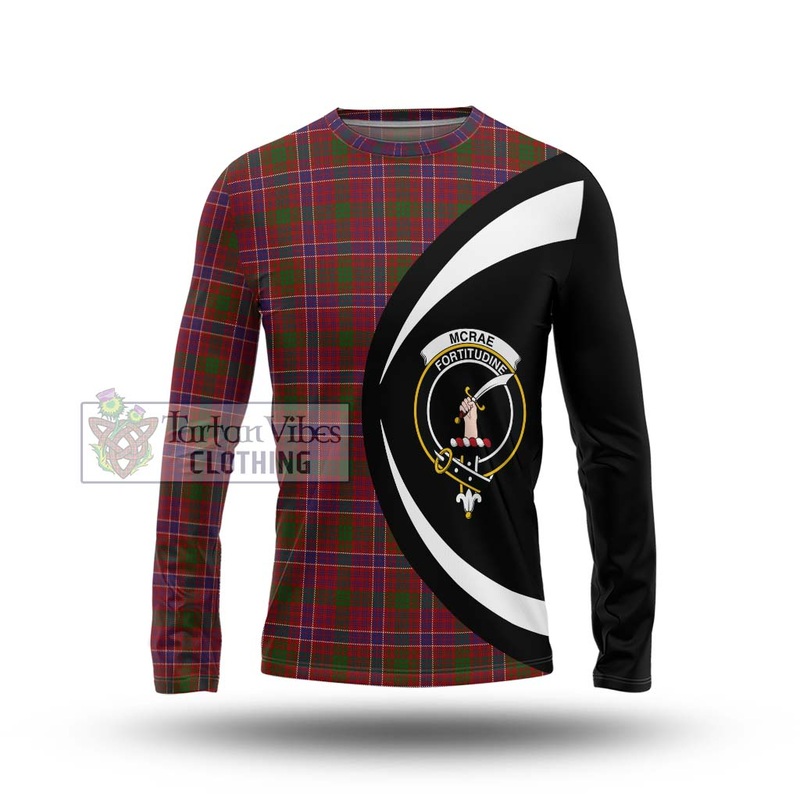 McRae Red Tartan Long Sleeve T-Shirt with Family Crest Circle Style