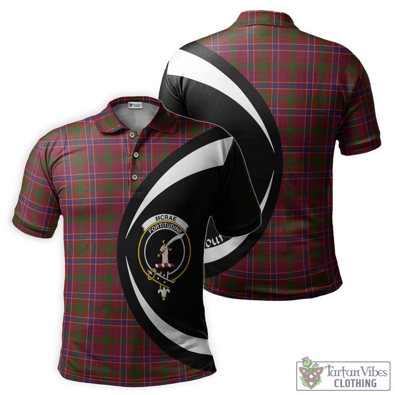 McRae Red Tartan Men's Polo Shirt with Family Crest Circle Style