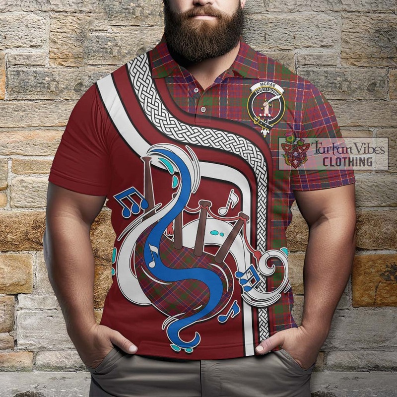 McRae Red Tartan Polo Shirt with Epic Bagpipe Style