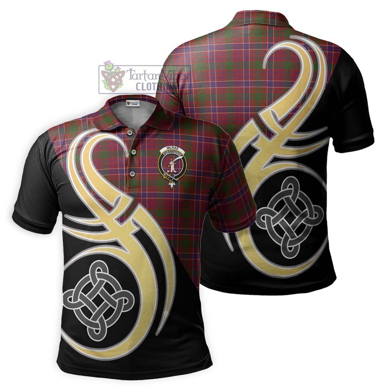 McRae Red Tartan Polo Shirt with Family Crest and Celtic Symbol Style