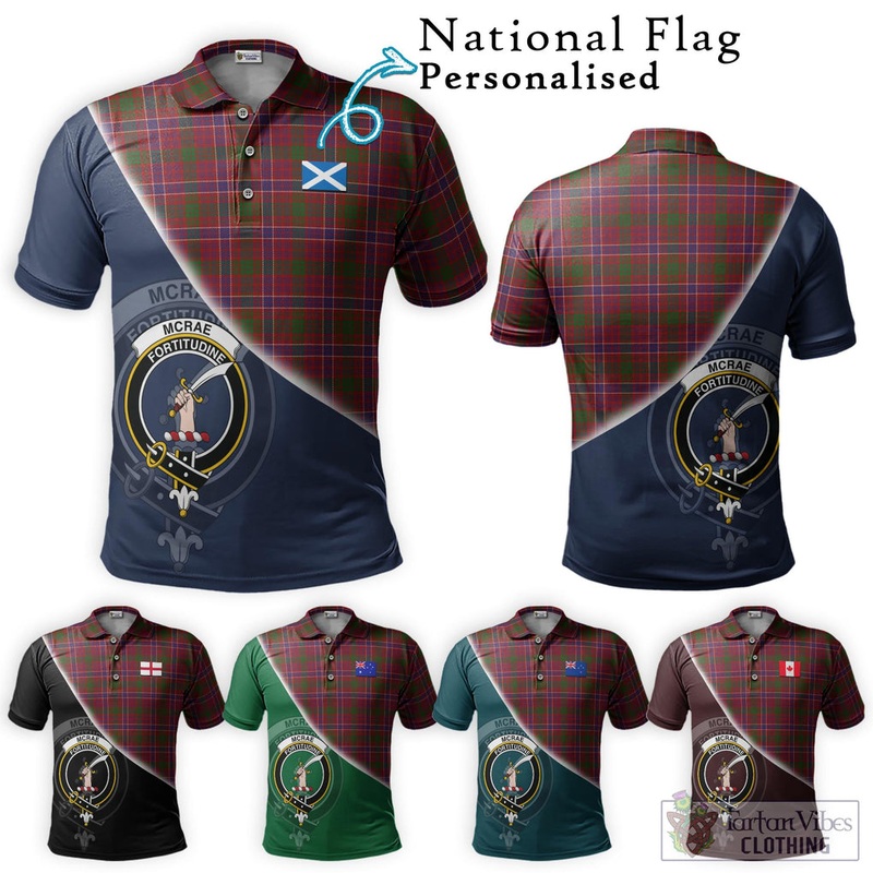 McRae Red Tartan Polo Shirt with Personalised National Flag and Family Crest Half Style
