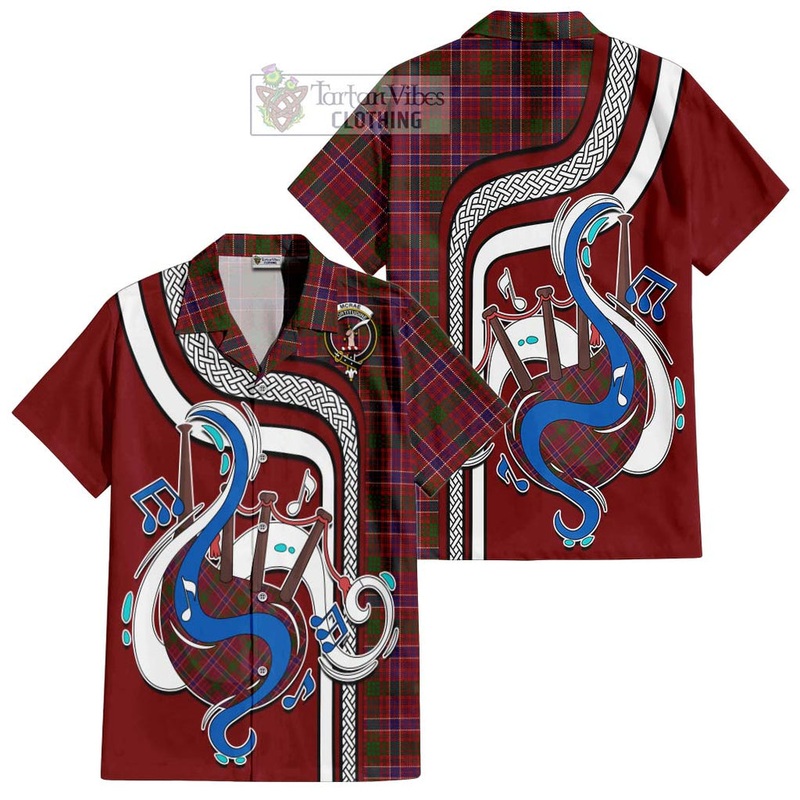 McRae Red Tartan Short Sleeve Button Shirt with Epic Bagpipe Style