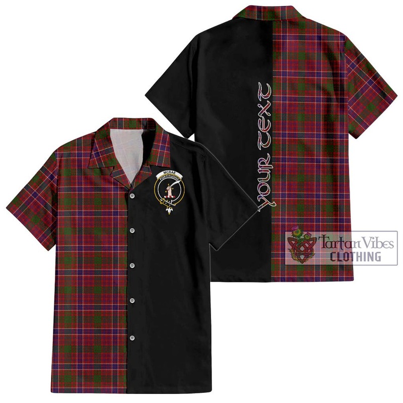 McRae Red Tartan Short Sleeve Button Shirt with Family Crest and Half Of Me Style